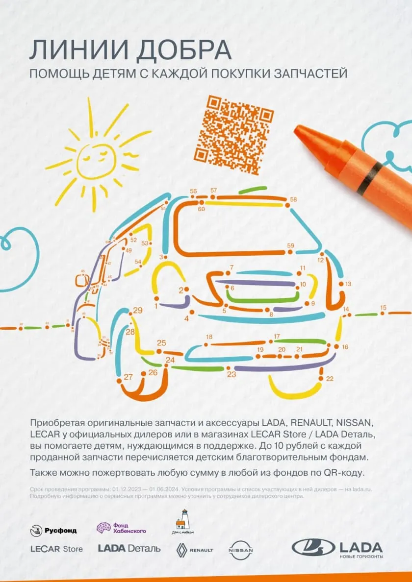 LADA ОБЪЯВЛЯЕТ БЛАГОТВОРИТЕЛЬНУЮ ПРОГРАММУ «ЛИНИИ ДОБРА»